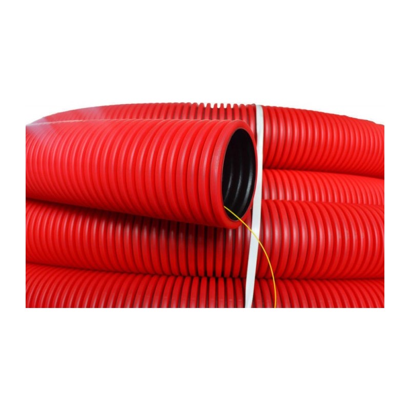 Труба ПНД двухстенная SN26 с зондом, d=50 мм, красная с муфтой (бухта 50 п.м.)