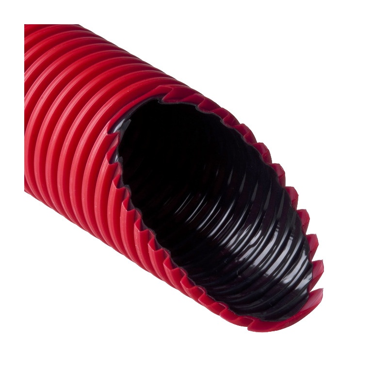 Труба ПНД двухстенная SN18 с зондом, d=63 мм, красная с муфтой (бухта 50 п.м.)