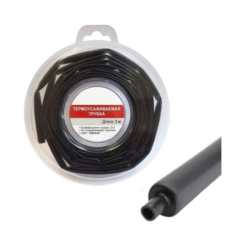 Термоусадочная трубка ТУТнг d=6/3мм, черная (ролл 3 м)