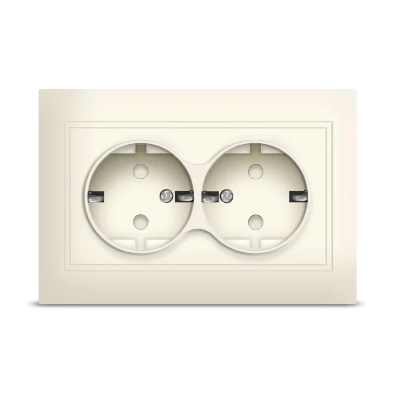 Розетка в сборе с/у Севиль Б-С0050, 2 гнезда, с/з, з/ш, слоновая кость