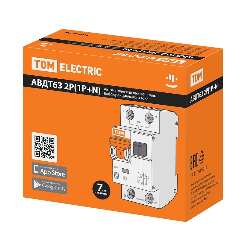 Автомат дифференциальный TDM АВДТ 63 6 кА, С 32А, 30 мА, тип А, 1P+N