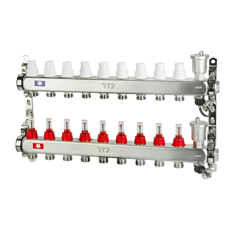 Группа коллекторная RTP 1"х3/4", 9 выходов, 70 градусов, 10 бар