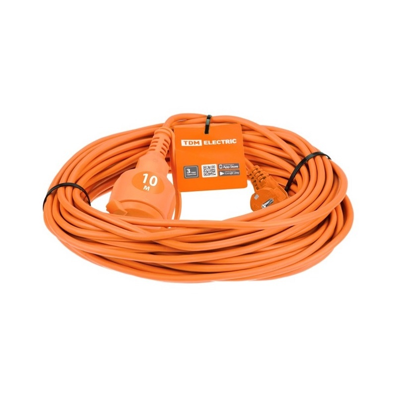 Удлинитель силовой TDM Electric 1 гнездо, ПВС 3х1, 3500Вт, 16А, с/з, IP44, 10 м