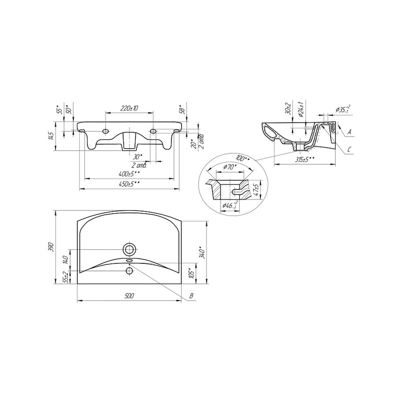 Раковина Cersanit Carina 50 универсальная, 500х390х145 мм