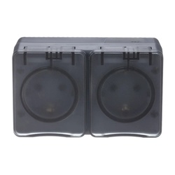 Розетка о/у Atlasdesign Profi ATN544026, 2 гнезда, горизонтальная, с/з, з/ш и крышкой, IP54, антрацит