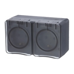 Розетка о/у Atlasdesign Profi ATN544026, 2 гнезда, горизонтальная, с/з, з/ш и крышкой, IP54, антрацит