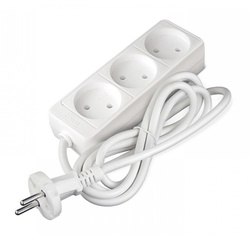 Удлинитель бытовой 481S-1301, 3 гнезда, ПВС, 2200 Вт, б/з, 1,5 м, белый