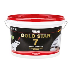 Краска акрилатная супербелая Pufas Gold Star 7 основа А матовая (2,7 л)