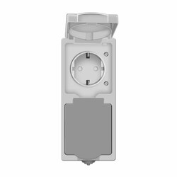 Розетка о/у Аллегро 1275, 2 гнезда, вертикальная, с/з, з/ш и крышкой, IP54, серая