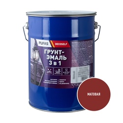 Грунт-эмаль Pufas Decoself 3 в 1 быстросохнущая матовая красно-коричневая (5 кг)