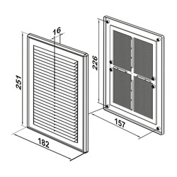 Решетка разъемная НашВент 251х182 мм МВ 125с, с москитной сеткой