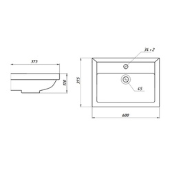 Раковина Универсал Томь 60, 600х375х170 мм